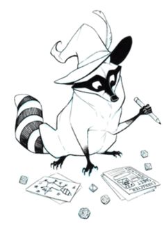 a drawing of a raccoon wearing a hat and holding a pencil in its hand