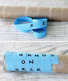 two pictures showing how to make an origami roll with the words hands on deck