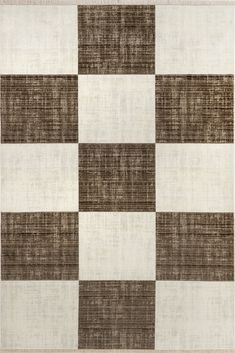 a brown and white rug with squares on it