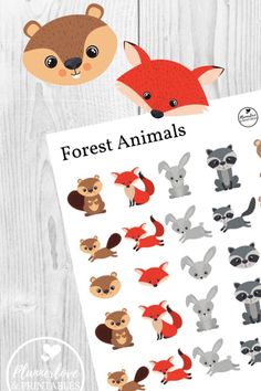 an animal sticker sheet with the words forest animals on it