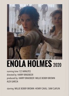 a poster for the film enola holmes with two women in white dresses