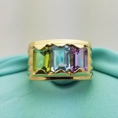 Antique Jewelry Rings, 3 Stone Rings, Types Of Gemstones, Peridot Ring, Amethyst Ring, Rings Statement, Vintage Watches, Blue Topaz, Etsy Vintage