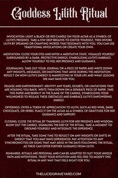 the back cover of goddess ritual ritual, which includes instructions for how to use it