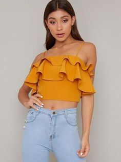 Jeans And A Nice Top, Outfits 70s, Chi Chi London, Holiday Day, Ruffle Crop Top, Clothing Sites, Tall Jeans, Womens Cami, Day Party