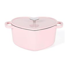 a pink casserole dish with a glass lid