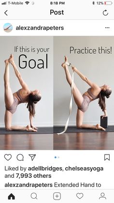 two pictures of a woman doing yoga with the caption if this is your goal