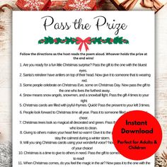 a printable christmas party pass the prize