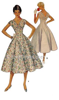 1954 Dress D50-4743 50s Dress Pattern, 1950 Style, 1950 Fashion, Dresses By Pattern, Gored Skirt, Eva Dress, Dress Patterns Free, Glendale Az, Vintage Dress Patterns