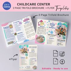 the child care center brochure is designed to look like it has two pages