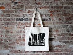 Flaunt your Oregon pride with this unique hand-lettered Pacific Wonderland screen printed tote. Constructed with a nice, soft cotton canvas Funny Tote Bags, Free Tote, Minimalist Bag, Produce Bags, Bag Design, Hand Lettered, Print Tote, Printed Tote Bags