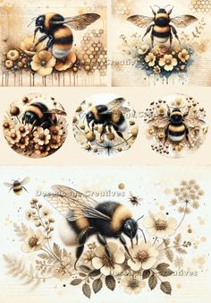 bees and flowers are depicted in this graphic art work, which depicts the different stages of life