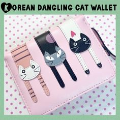 Kawaii Pastel Pink Dangling Cat Wallet - Cute Korean Bifold Wallet This Pastel Pink Cat Wallet Is Adorable! The Design Is So Cute W Three Kitty Cats Dangling Over The Edge Of The Wallet. Two Tabby Cats & A Calico. 4 Credit Card Pockets, Id Window Pocket, Cash Compartment & Zippered Change Purse Pocket W Divider. Really Cute, Kawaii Wallet W Korean Vibe. Size Of Typical Bifold Wallet. Vegan Leather. New #Cat #Catwallet #Kawaii #Wallet #Korean Cute Black Wallet For Daily Use, Cute Pink Wallets For Daily Use, Kawaii Wallet, Korean Vibe, Kawaii Pink Wallet, Cheap Cute Cat Design Wallets, Cheap Rectangular Wallets With Cat Design, Pig Bag, Pink Rectangular Kawaii Wallet