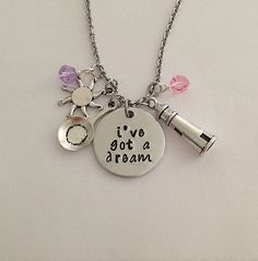 Disney inspired Tangled necklace "i've got a dream" Rapunzel hand stamped Disney Jewelry charm necklace Glittery Accessories, Disney Jewelry Necklace, Disney Engagement Rings, Deco Disney, Tangled Necklace, Disney Necklace, Bff Jewelry, Jewelry Simple, Disney Jewelry