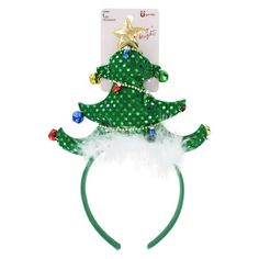 a green headband with a christmas tree on it