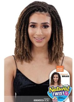 Model Model Glance Braid Natural Twist * Natural Twist  * Glance Braid * Synthetiuc  * Crochet * Pre-looped Natural Twist, Natural Twists, Off Black, Medium Brown, Braids, Twist, Crochet, Nature, Plaits