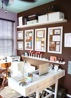 a desk with a laptop computer on top of it