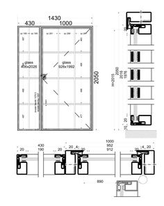 an architectural drawing shows the different parts of a shower door and its components, as well as measurements for each section