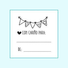 a card with the words con carino para and bunting flags on it, against a blue background