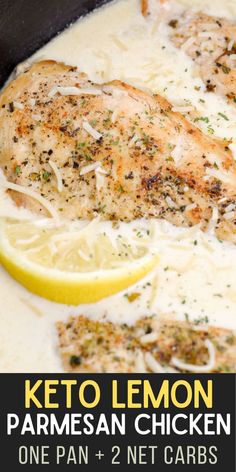 keto lemon parmesan chicken in a skillet