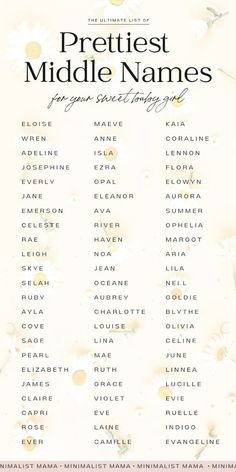 the greatest middle names for your special someone's name on a white background with daisies