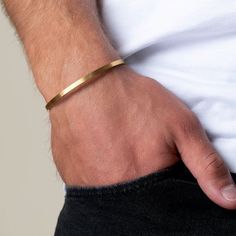 Edgy and unique, the Gold Jay mens bracelet is definitely going to impress. It's adjustable, easy to style and looks good with just about everything. Men Bangle Gold, Cartier Mens Bracelet, Chains Men, Mens Bracelet Gold Jewelry, Men Bangle, Man Gold Bracelet Design, Silver Kada, Gold Kada, Mens Cuff Bracelets