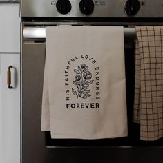 Christian tea towel for home that says His Faithful Love Endures Forever Simple Housewarming Gift, Faithful Love, Promises Of God, Love Endures, Daily Grace, Love Tea, Great Housewarming Gifts, Gods Promises, Dish Towels