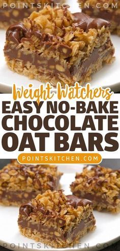 easy no bake chocolate oat bars with text overlay that reads weight watchers easy no bake chocolate oat bars