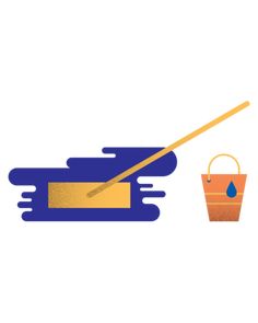 an image of a bucket with a plunger next to it and a broom on the other side