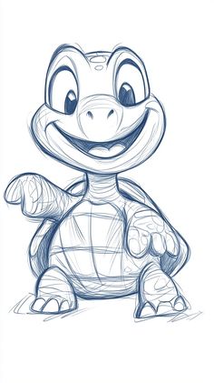 a drawing of a cartoon turtle with big eyes