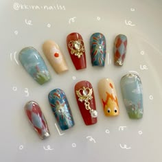 Howls Moving Castle Nails, Orange Nail Art, Howl Pendragon, Kutek Disney, Anime Nails, Really Cute Nails, Kawaii Nails, Cute Nail Art