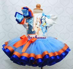 Bluey Birthday Party Dress, Bluey Outfits, Bluey Costume, Tutu Dress Costumes, Girly Bracelets, Baby Tutu Dresses, Bluey Party, Glitter Tee, Bluey Birthday