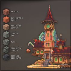 an image of a building made out of different types of blocks and materials in the style of pixel art