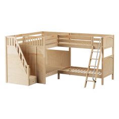 a wooden bunk bed with stairs next to it and a ladder leading up to the top