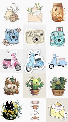 various stickers with different things on them