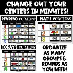 a poster with the words change out your centers in minutes to teach students how to use them