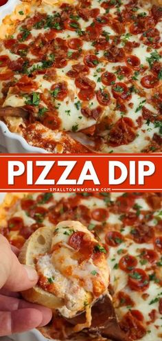 this pizza dip is loaded with cheese and pepperoni