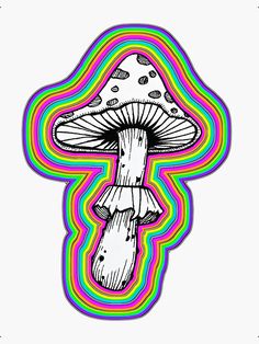 a drawing of a mushroom with multicolored lines