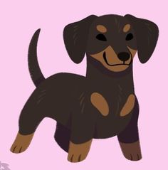 a drawing of a brown and black dog on a pink background with the words happy valentine's day written below it