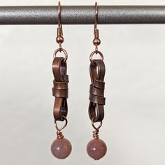 - New & Handmade - Materials: Mauve Pink Peach Moonstone Rounds, Copper Figure Eight Connectors, Copper Ear Wires - Length: 2 1/4" Including Hook Statement Earrings Boho Earrings Southwestern Earrings, Wire Earrings Handmade, Pebble Jewelry, Tiffany And Co Jewelry, Hardware Jewelry, Pink Moonstone, Copper Jewelry Handmade, Face Earrings, Sterling Necklaces