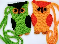 Owl Accessories, Cellphone Bag, Owl Bag, Green Wing, Purple Owl, Pink Owl, Orange Bag, Light Orange, Dark Purple