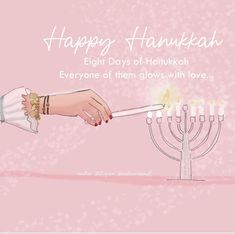 a woman is lighting a menorah with her hand and the words happy hanukkah eight days of hanukkah everyone of them glows with love