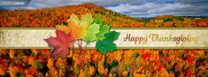 an autumn scene with leaves and the words happy thanksgiving