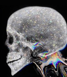 an image of a human skull with glitters on it's head and neck