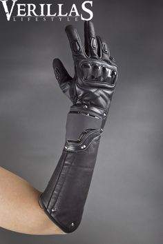 Comfortable, black #fleece fabric lined #gauntlets with a top shelf real #leather exterior. Made to outlast you, with comfort and style in mind. Zips up the inside of the arm for quick on and off. This version of our gloves have an extra #durable shell on the #wrists, #knuckles, and finger #joints, providing excellent #protection for #sport. Armored Gloves, Cosplay Armor, Leather Armor, Deathstroke, Pride Outfit, Body Armor, Next Clothes