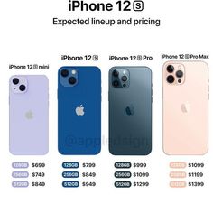 an advertisement for the iphone 12s is shown in three different colors