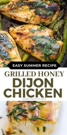 grilled honey dijon chicken with green beans and asparagus on the side