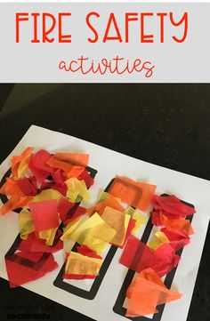 a fire safety activity for kids to do with tissue paper and construction materials on the table