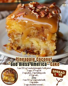 a piece of pineapple coconut god's america cake with almonds on top