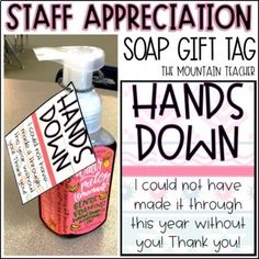 a hand sanitizer is shown with the words soap gift tag and instructions to make it