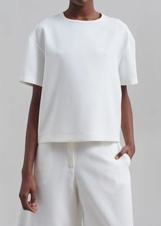 Sierra Tee - White – The Frankie Shop Drop Shoulder, Woven Fabric, Slip On, Crew Neck, White, Fabric, How To Wear, Color